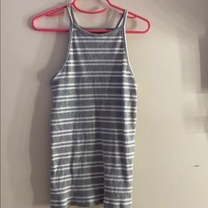 gray and white thin strap tank top